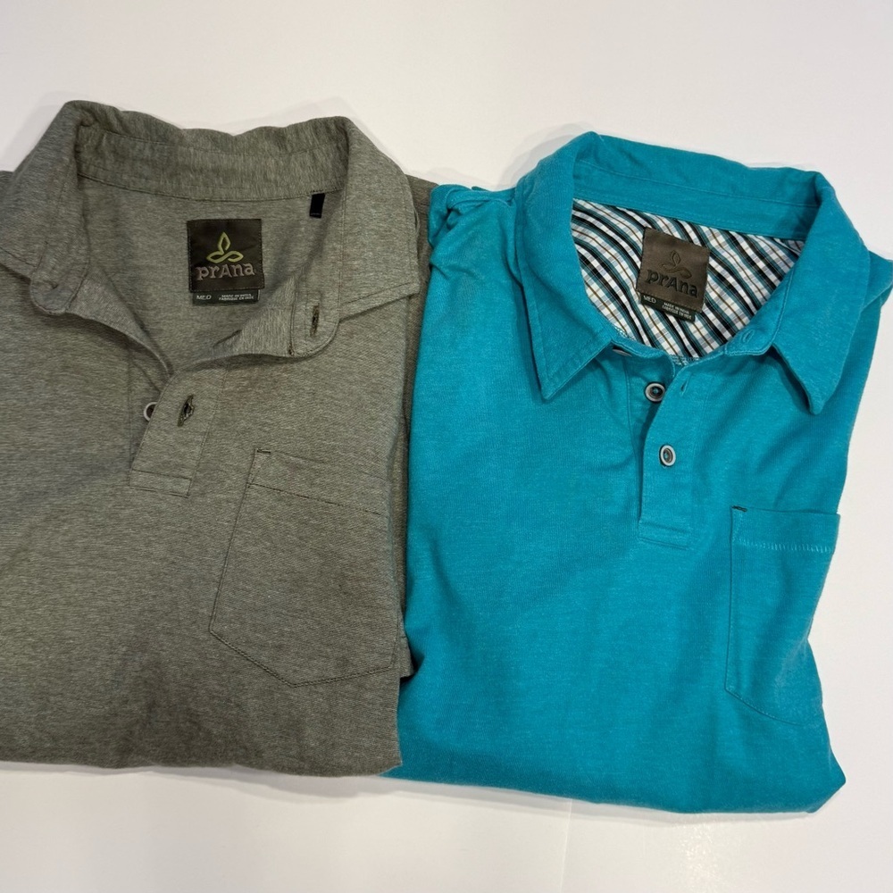 PrAna Breathe Men's green and Teal Polo Shirts
